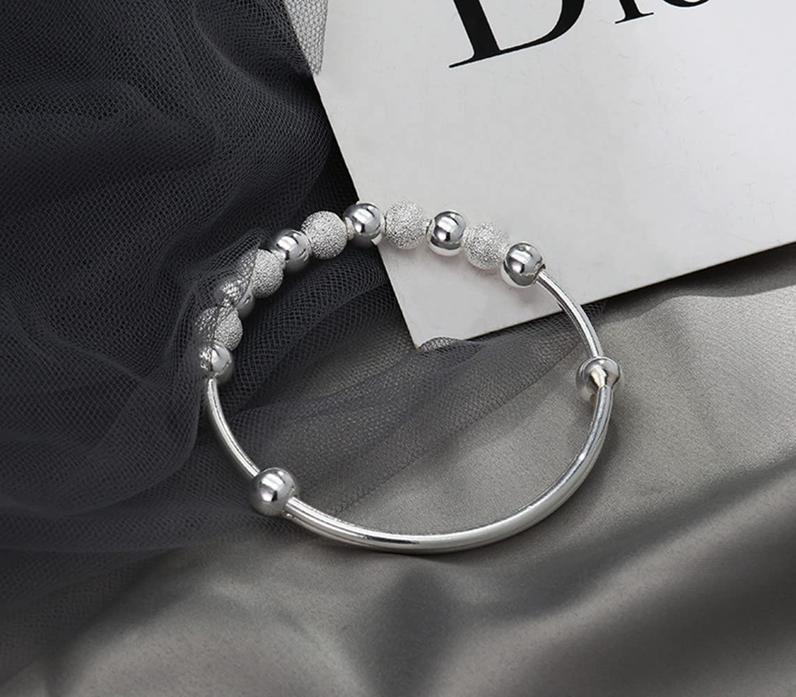 Sterling Silver Bracelets For Women 925 Sterling Silver Beads Bangle Bracelet Transfer Lucky Cuff Bracelet Adjustable Fashion Women Jewelry