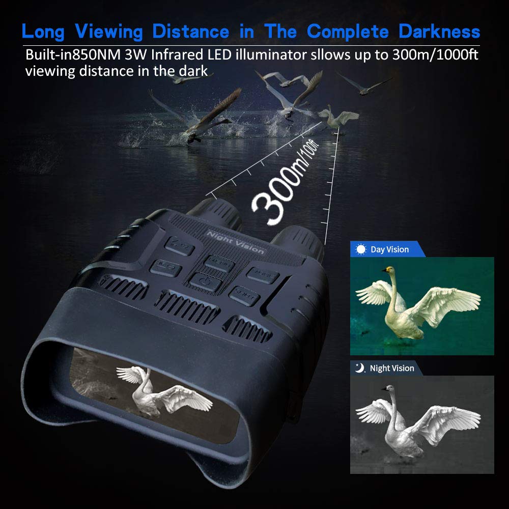 Digital Infrared Night Vision Binoculars Scope for 100% Darkness with 2.31" TFT LCD and 300m View Range Record HD Image & 720p Video for Hunting and Wildlife Monitoring