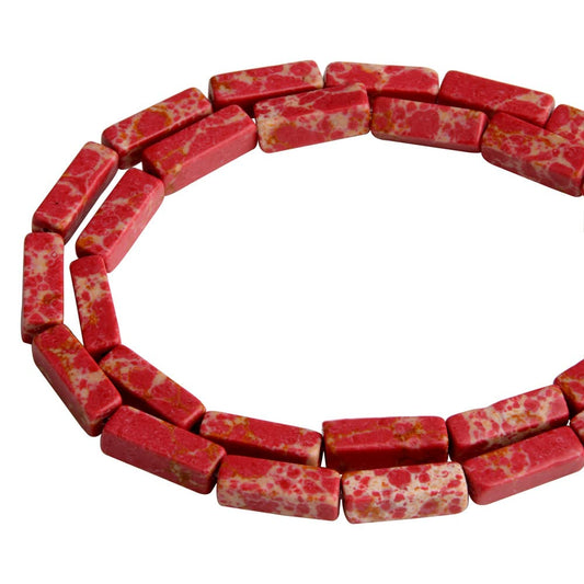 4x13mm Natural Stone Red Imperial Jasper Rectangular Column Tube Cylinder Spacer Loose Beads Gemstone for DIY Bracelets Necklace Jewelry Making Strand 15 Inch (28-30pcs)