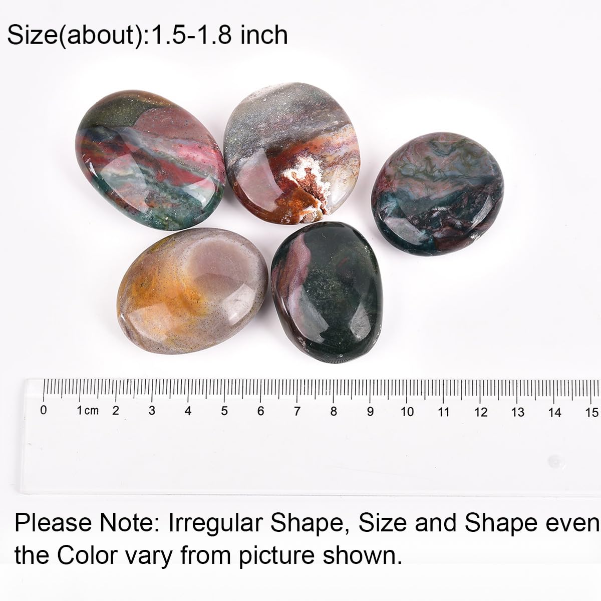 JIC Gem 5PCS Irregular Shape Ocean Jasper Palm Stones Polished Healing Crystals Pebble Stones Pocket Energy Worry Stone 1.5-1.8 inches