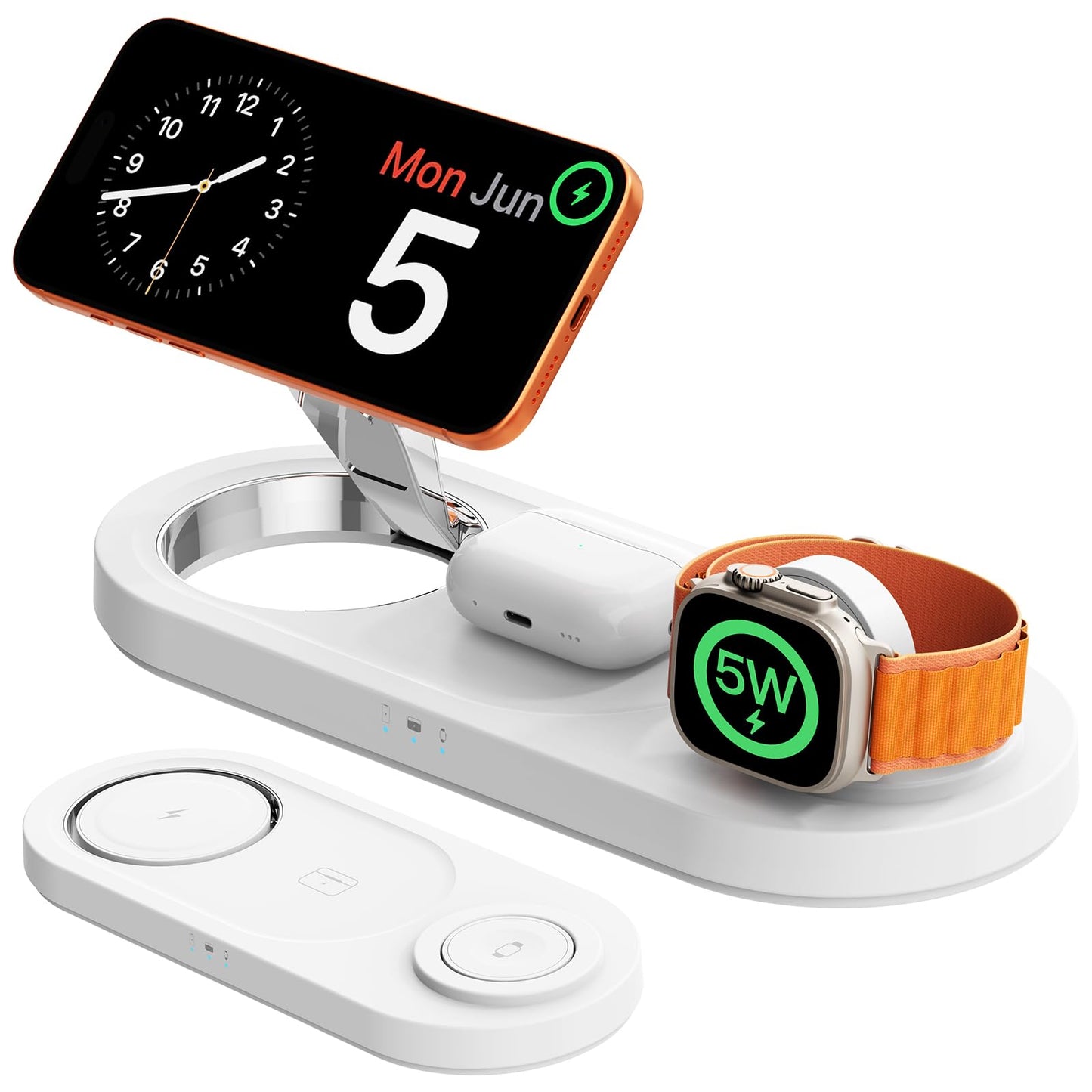 for Apple Watch 5W Fast Charger：3 in 1 Wireless Charging Station for Apple Mag-Safe Charger Stand,Fast Magnetic Wireless Charger Station for iPhone171615 14 13 12 Series,Airpods, Watch（Foldable