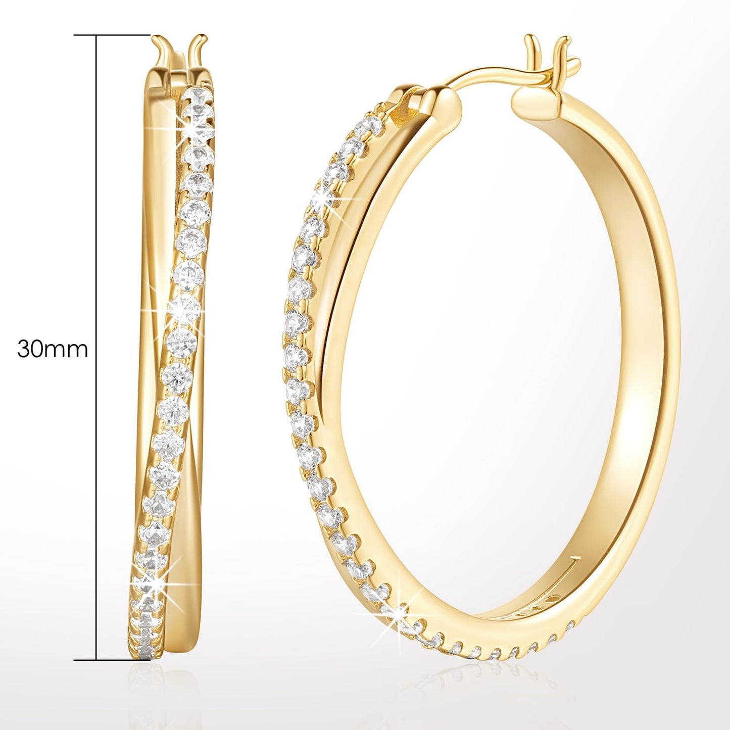 ELEBEST Hoop Earrings 14K Hoop Gold Earrings for Women Thick Large Diamond Hoops Earring Elegant X-shaped Gold Huggie Earring 30mm