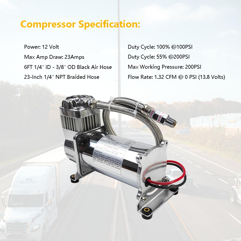 Heavy Duty 12V Air Compressors 200 PSI Onboard | Universal Fit for Truck Car Train Air Horn, Suspension Ride Bag Kit System | Fits All 12V Vehicles like Truck Pickup SUV RV Marine (Single Pack)