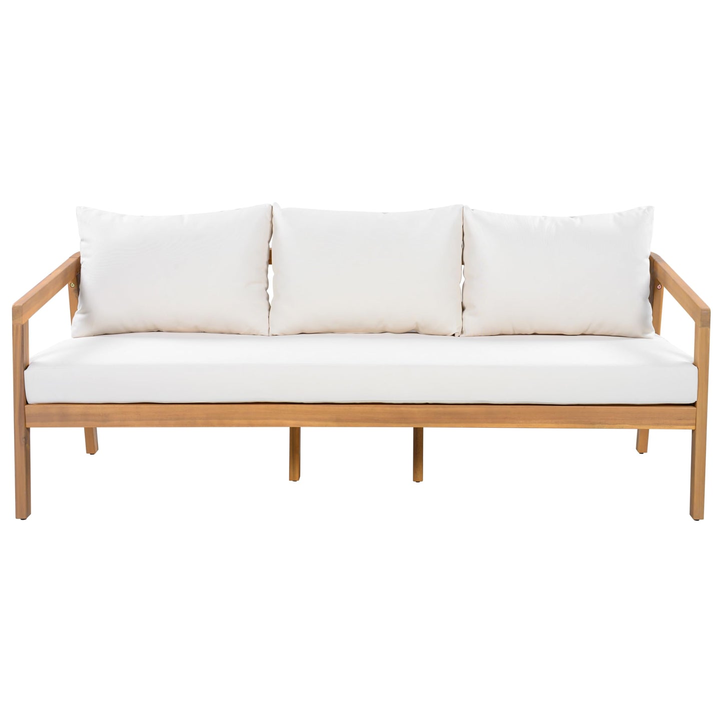 Christopher Knight Home Sures 5-Seater Patio Furniture Set with Removable Cushion, 4 Piece Outdoor Acacia Wood Conversation Set, Sold Wood Outdoor Sectional Sofa Set with Coffee Table, Natural+Beige