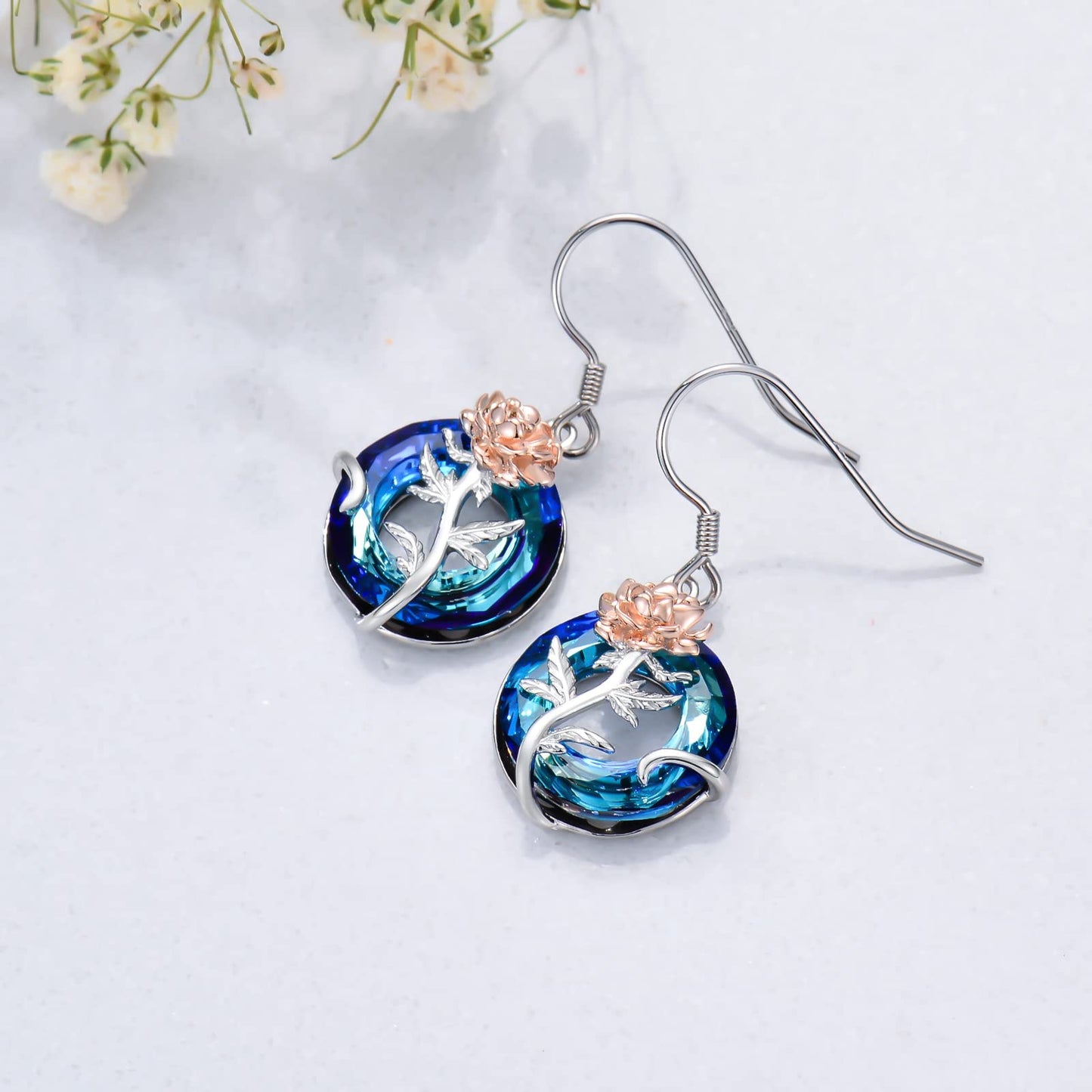 TOUPOP September Birth Flower Earrings Peony Drop Dangle Earrings Blue Crystal Jewelry Birthday Mothers Day Gifts for Women Mom Her