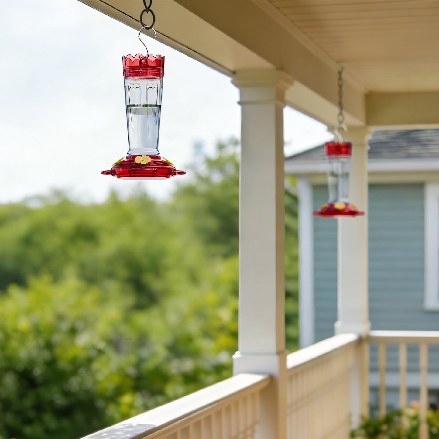 TOP XIAN Plastic Hummingbird Feeder, 2-Pack 14 OZ Ant & Bee Proof Hummingbird Feeders for Outdoors Hanging, Leak-Proof Nectar Feeders with 4 Feeding Ports and Perches, Gifts for Mom, Birdlovers
