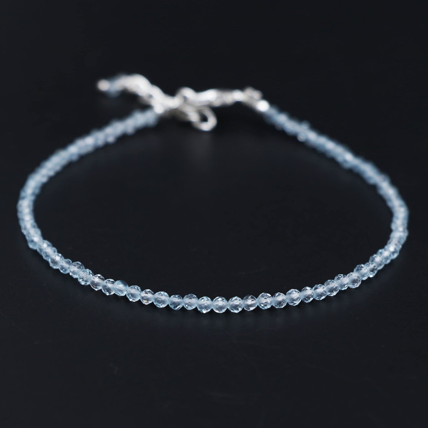 Gempires Handmade Sky Blue Topaz Gemstone Beaded Bracelet for Women | 2.4–2.5 mm Faceted Natural Stone | Adjustable 7+1 Inch Silver Plated Chain | Dainty Minimalist Stacking Jewelry | December Birthstone Gift