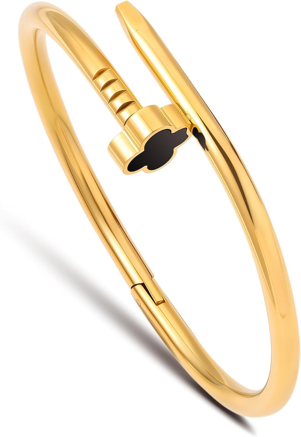 18K Gold Plated Love Nail Bangle Bracelet for Women,Stainless Steel Non-Tarnish Stackable Nail Bangle Couple Bracelet Love Trendy Jewelry Dainty Gold Bracelet Gift for Women