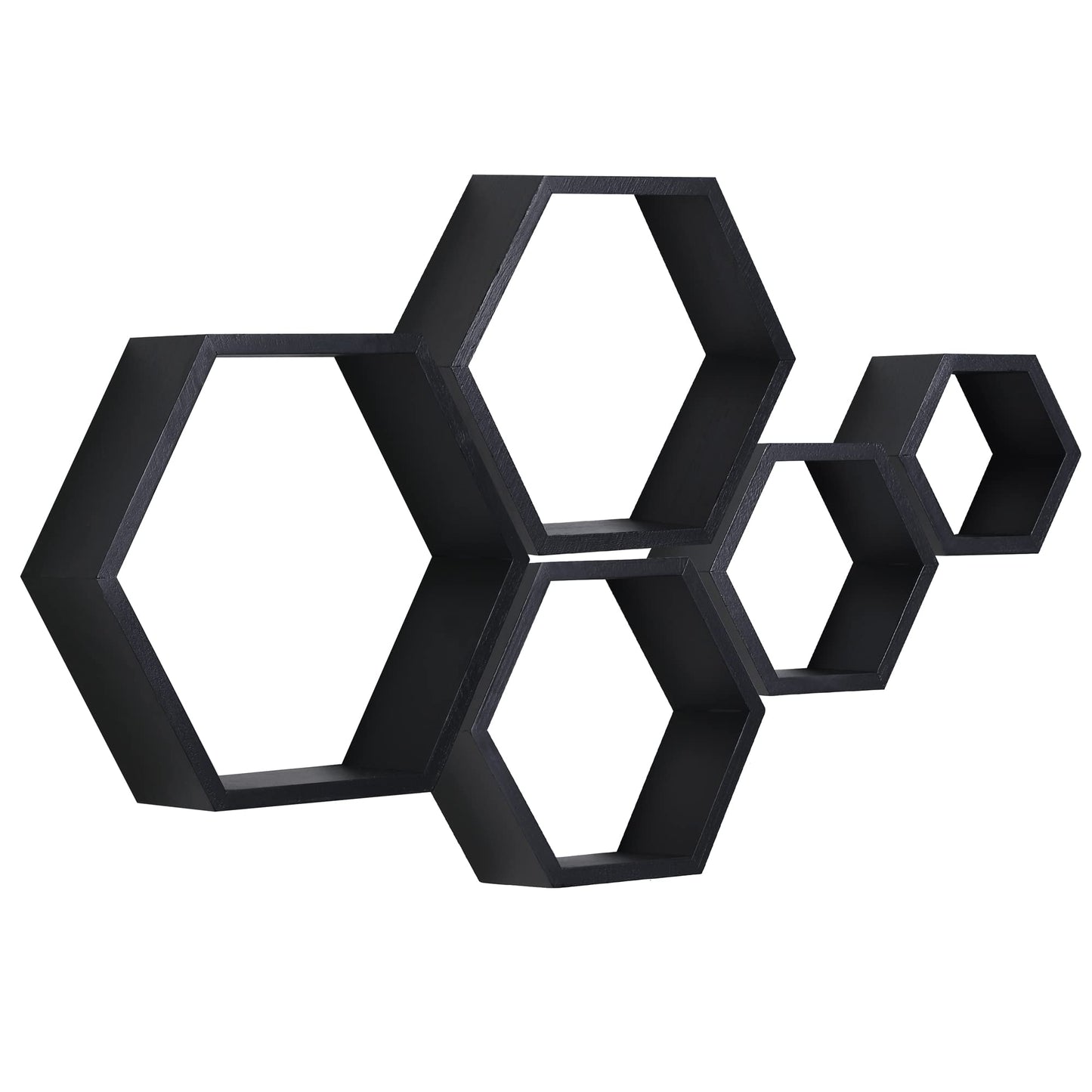 PHOENANCEE Hexagon Floating Shelves,Wall Mounted Wood Farmhouse Storage Honeycomb Shelf Set of 5,for Bathroom, Kitchen, Bedroom, Living Room,Office,Home Room Wall Decor Driftwood Finish