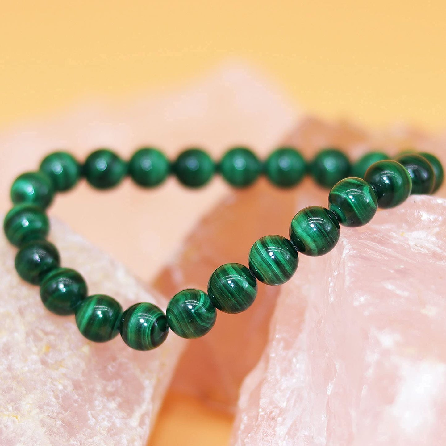 DAZCOLO 8mm Natural Gemstone Stretch Bracelet, Handmade Unisex Crystal Bracelets for Meditation, Yoga, Spiritual Healing & Positive Energy (Malachite)