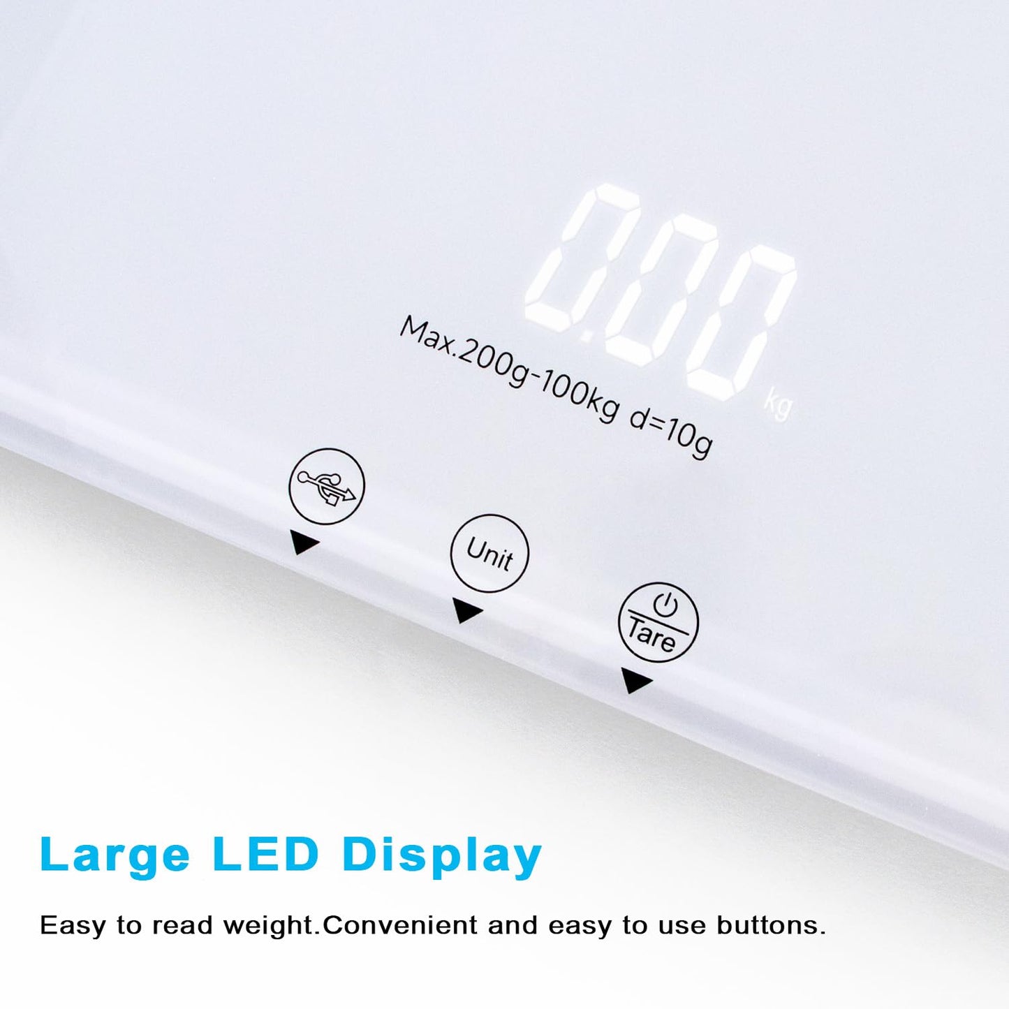UNIWEIGH Digital Pet Scale 220lbs x10g Accuracy,Dog/Cat Animal Scales with 3 Weighing Units/Tare/Hold Function,Baby Scale for Pets,Tempered Glass Material,USB Charging,Large LED Platform Scale,White