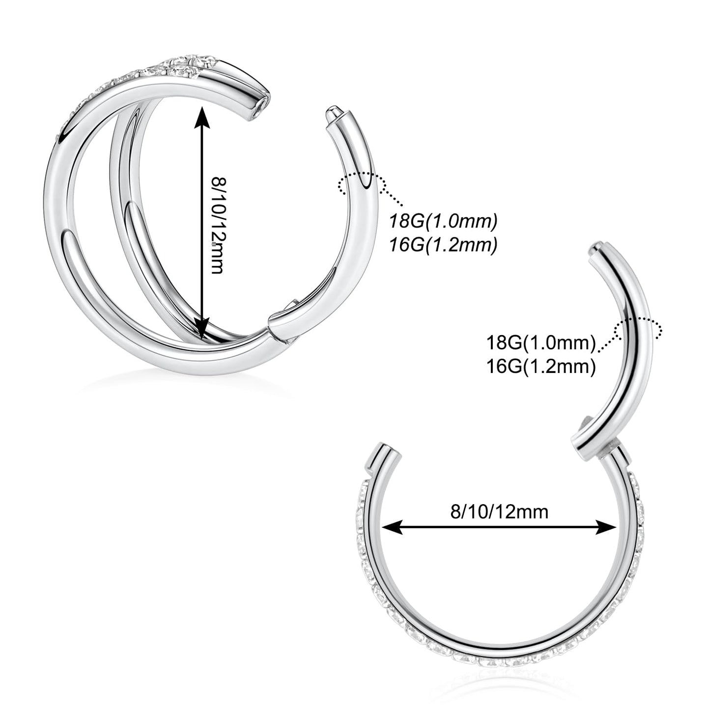Double Hoop Conch Piercing Jewelry Septum Ring Silver Septum Jewelry Seamless 18 Gauge Nose Ring Hoop 18g Cartilage Earring with CZ Lip Rings 8mm Nose Hoop Surgical Steel Helix Earrings