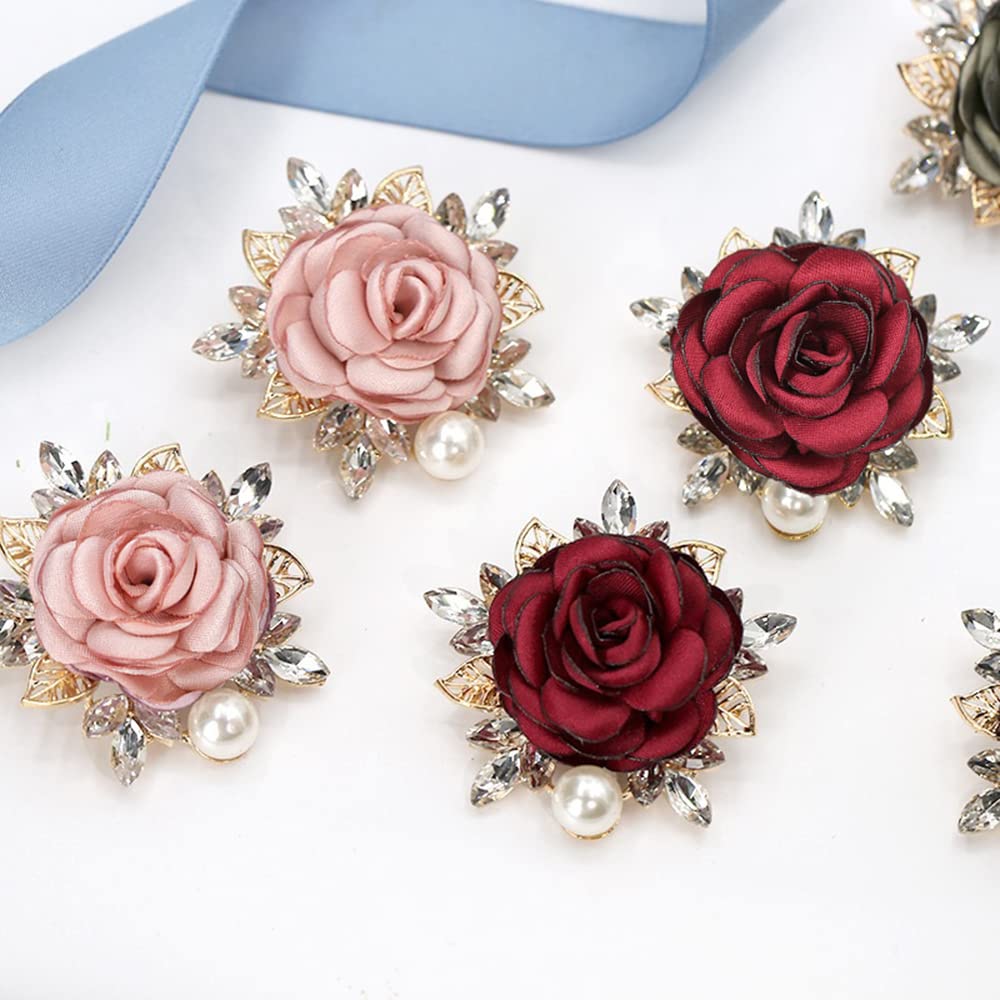 Elegant Rose Flower Brooch Pin for Women Men Wedding Party Gentleman's Essentials Handmade Imitation Crystal Pearl Fabric Flowers Lapel Pin Dress Suit Accessories Boutonniere Ideas Gift (Pink)