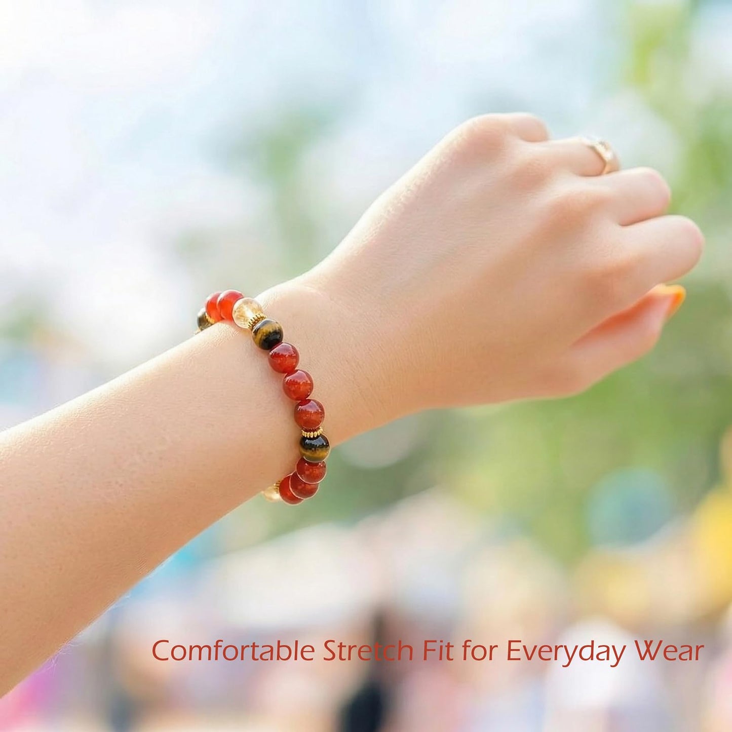Handmade Natural Gemstone Stretch Elastic Bracelet Healing Crystal Jewelry Bracelet for Confidence & Empowerment 8mm Beaded Bracelet Gift for Women Men Valentines Day (Citrine, Carnelian, Yellow Tigers Eye)