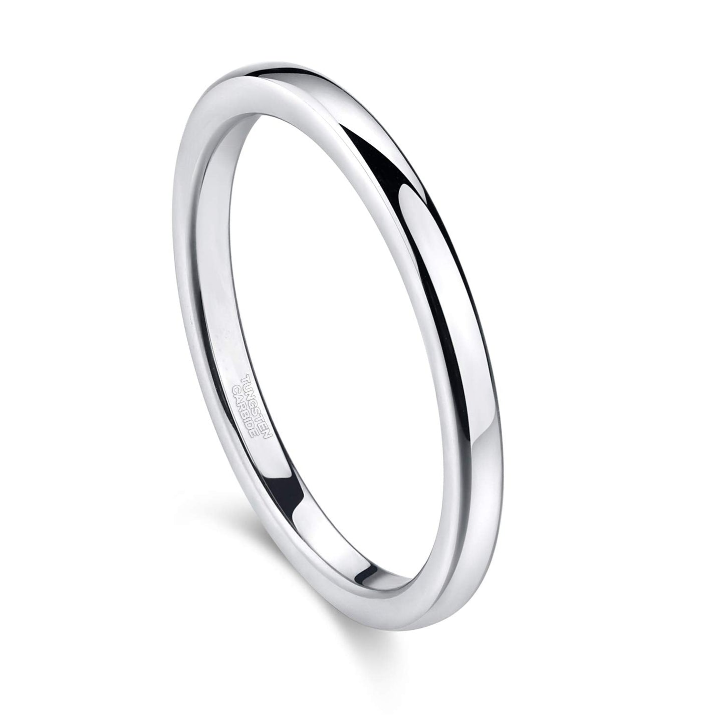 Greenpod 2mm Tungsten Carbide Rings for Women High Polished Thin Plain Domed Engagement Wedding Band Size 5