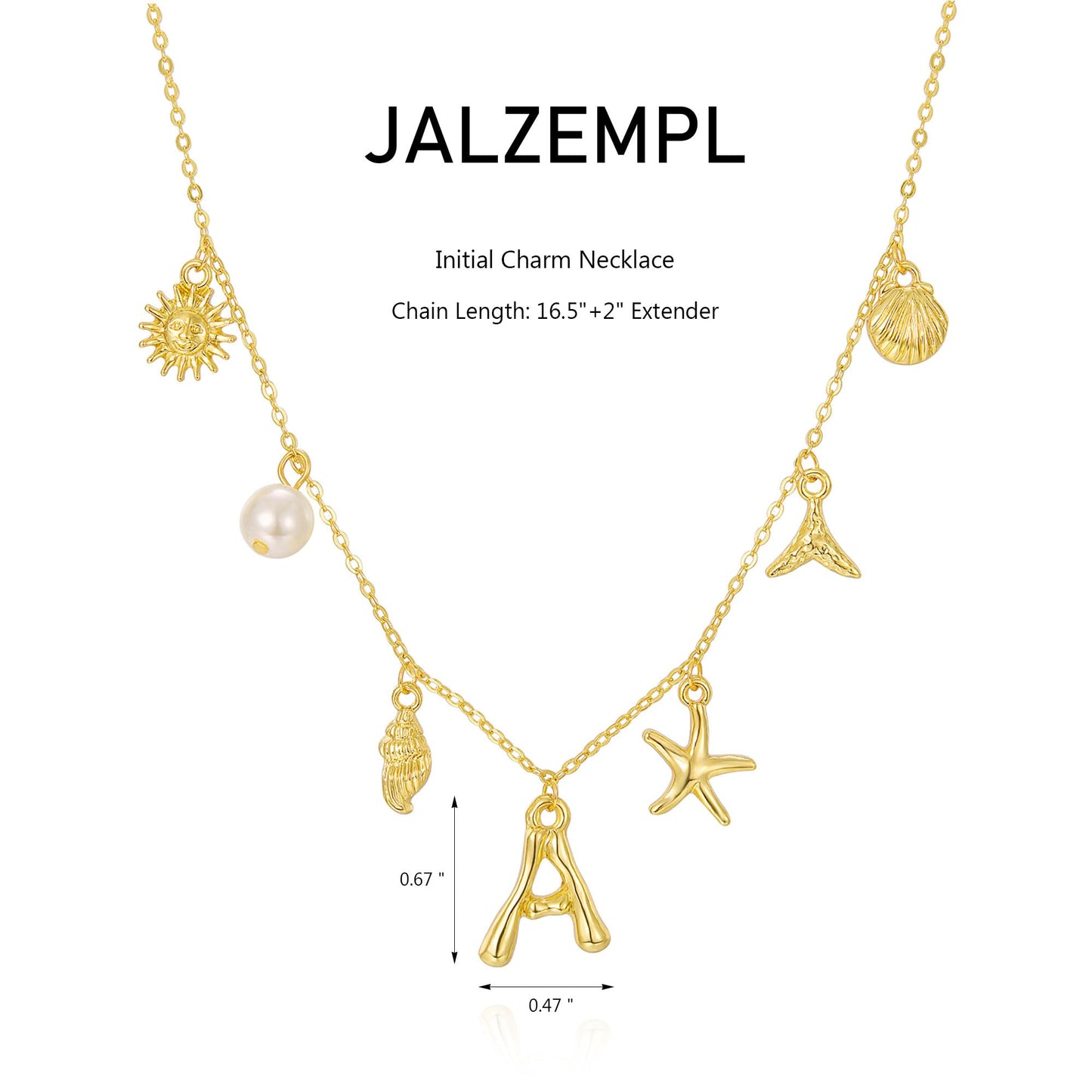 JALZEMPL Initial Charm Necklace For Women Shell Seashell Summer Beach Letter 14K Gold Plated Pendant Starfish Surfer Boho Jewelry Gifts (Y)