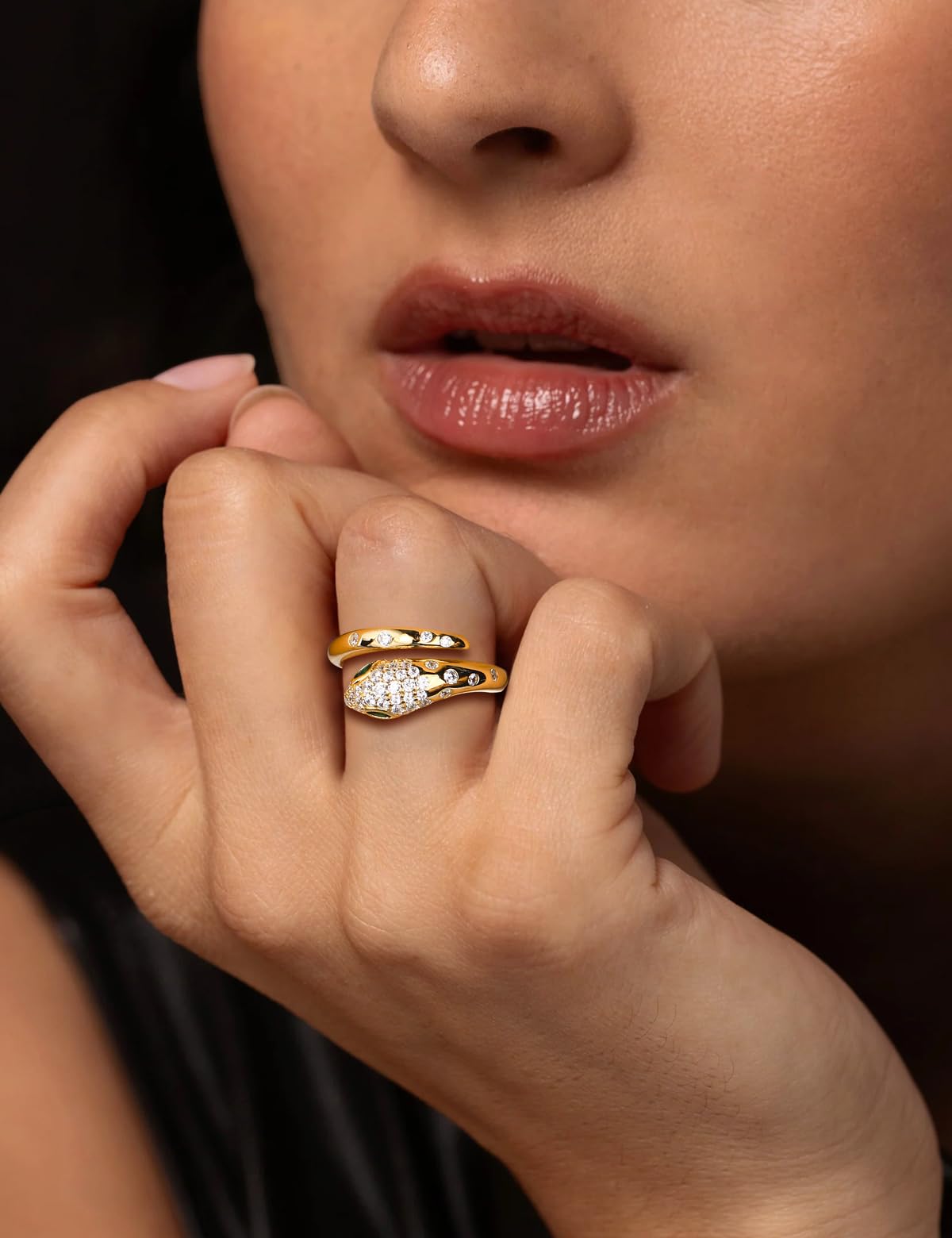 RANDES Fashion Snake Statement Ring Gold Plated Cocktail Rings for Women Sterling Silver Punk Jewelry Created Emerald Diamond Snake Rings Size 9