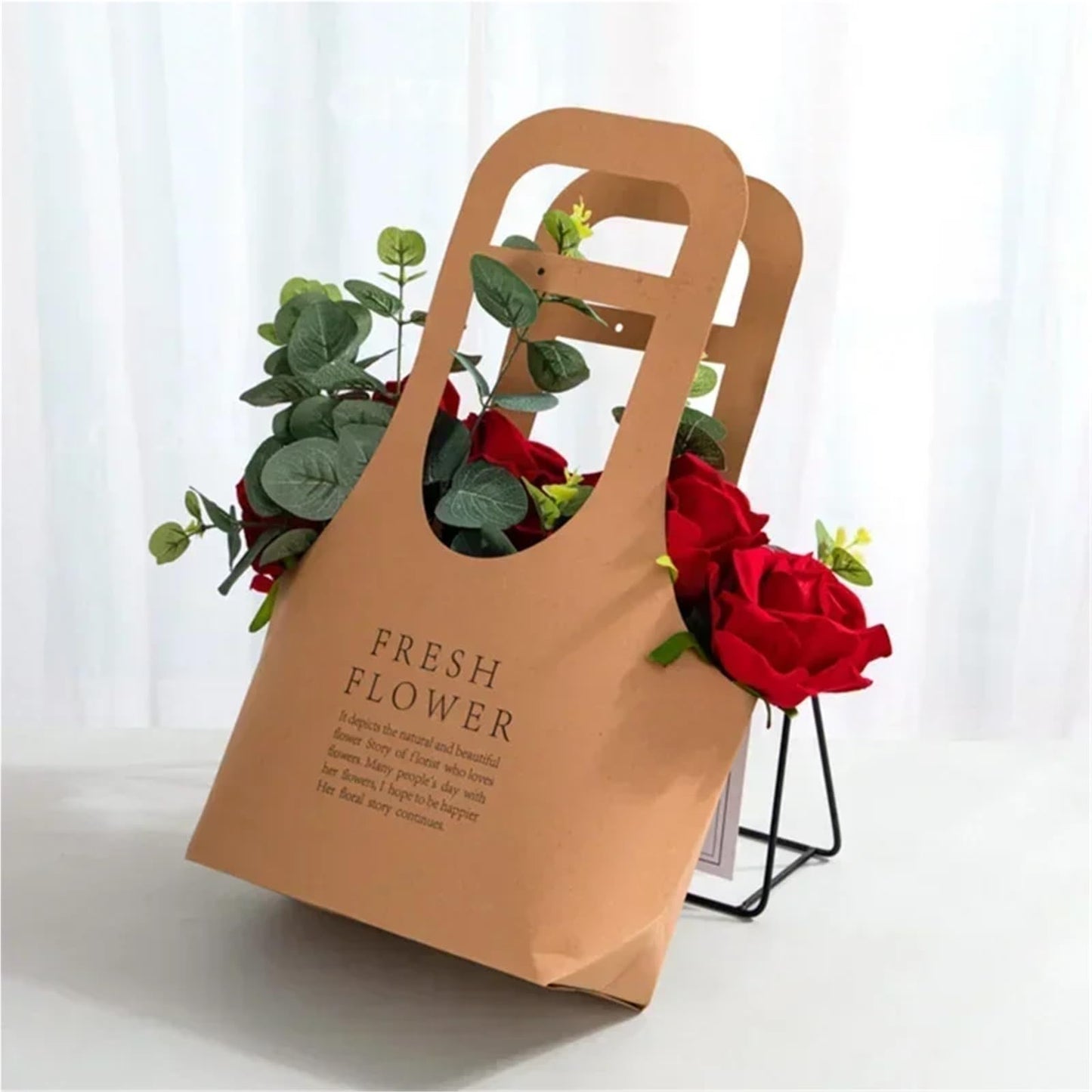 Nikeg Kraft Paper Flower Gift Bags 10Pcs Packaging Flower Boxs Rose Wrapping Handheld Waterproof Kraft Paper Bag Arrangement Valentine'S Day Wedding Decoration Gift(WHITE,S 17x 7.5 x32.5cm)