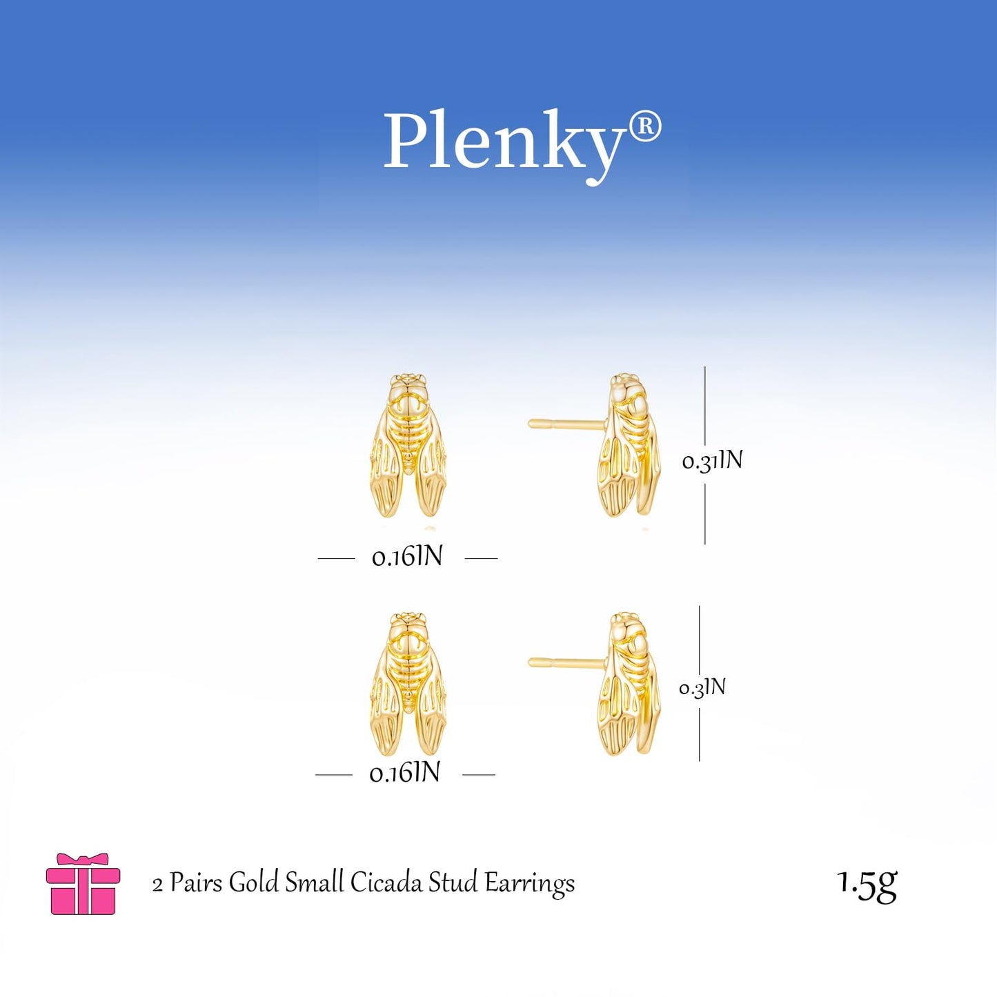 Plenky Gold Earrings for Women - 2 Pairs 14K Gold Plated Small Cicada Stud Earrings Set Insect Summer Beachy Jewelry for Women Gifts