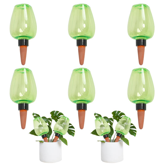 GEWOSI 6pcs Plant Self Watering Globes, Plastic Water Bulbs Top Fill, 12.3 oz Plant Watering Devices System Slow Release Terracotta, Water Spikes Stakes for Indoor (Green-6pack)