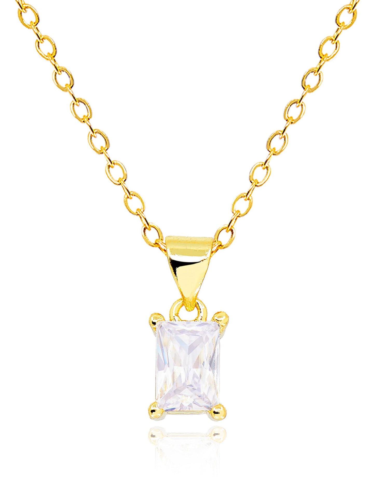 MUSEQVE 14K Gold Plated CZ Crystal Solitaire Necklace for Women • Emerald Cut Rectangle Cubic Zirconia Diamond Pendant Jewelry • Tarnish Free Adjustable Chain [CZN-RT-G]