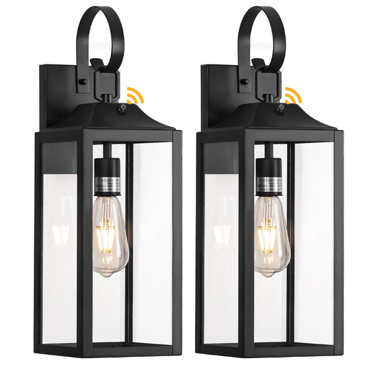 19" Large Dusk to Dawn Outdoor Lighting 2 Pack, Black Sensor Porch Lights Exterior Lighting Fixtures, Modern Wall Lantern Outdoor Wall Lights Waterproof Wall Sconce Lamp for House, Doorway, Garage