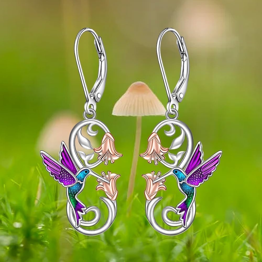 925 Sterling Silver Hummingbird Earrings Bird Flower Earring for Women Mothers Day Christmas Jewelry Gifts for Women