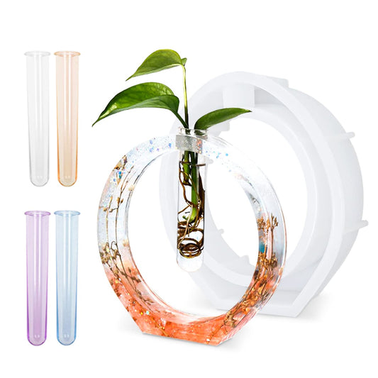 Modixun Vase Tube Resin Molds, Plant Propagation Station Silicone Epoxy Mold with 4 Colors Test Tubes, Vase Epoxy Resin Mold for Hydroponic Plants/Flowers Decoration, Style A