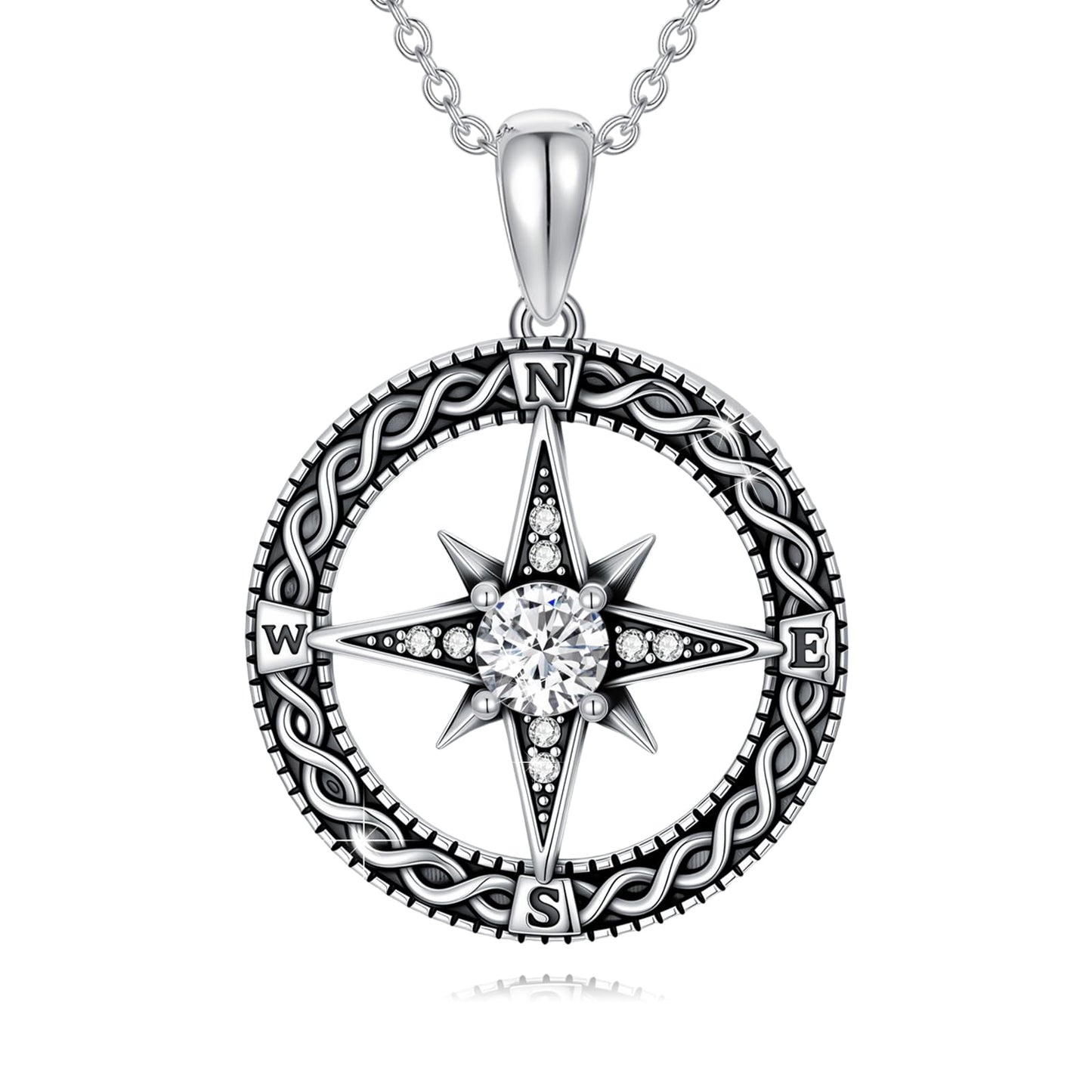 Silikepa Compass Necklace for Women 925 Sterling Silver Compass North Star Pendant Necklace with Zircon Graduation Season Jewelry Gift for Women