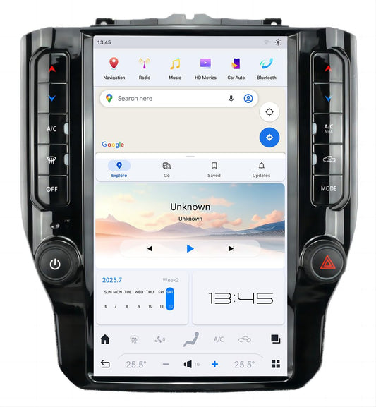 Large Touch Screen Car Navigation Radio for Dodge 2019-2024 RAM 1500 2500 3500，Tesla Style 12.1 Inch，Apple CarPlay GPS Music Video Web Player app Download，and retain All Original Vehicle Functions