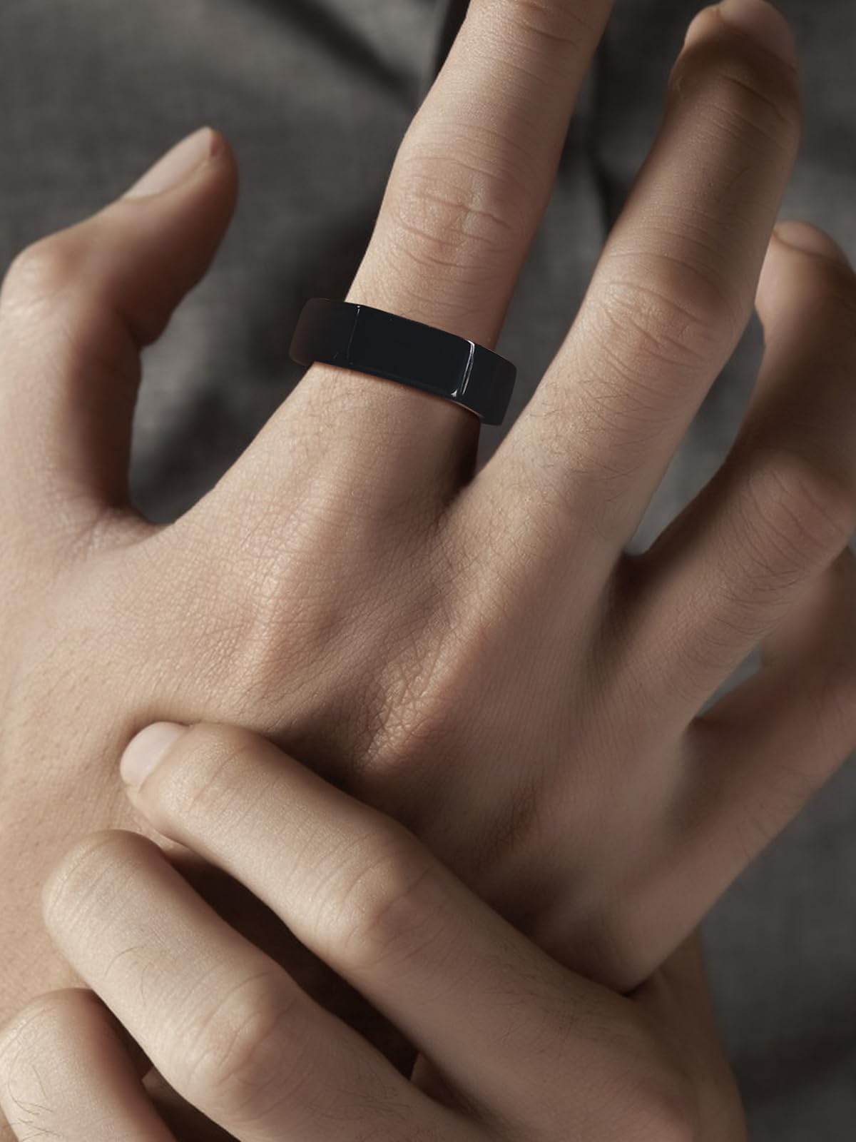 ChainsHouse Black Biker Ring Stainless Steel Jewelry Size 14 Punk Hexagon Geometric Band Rings
