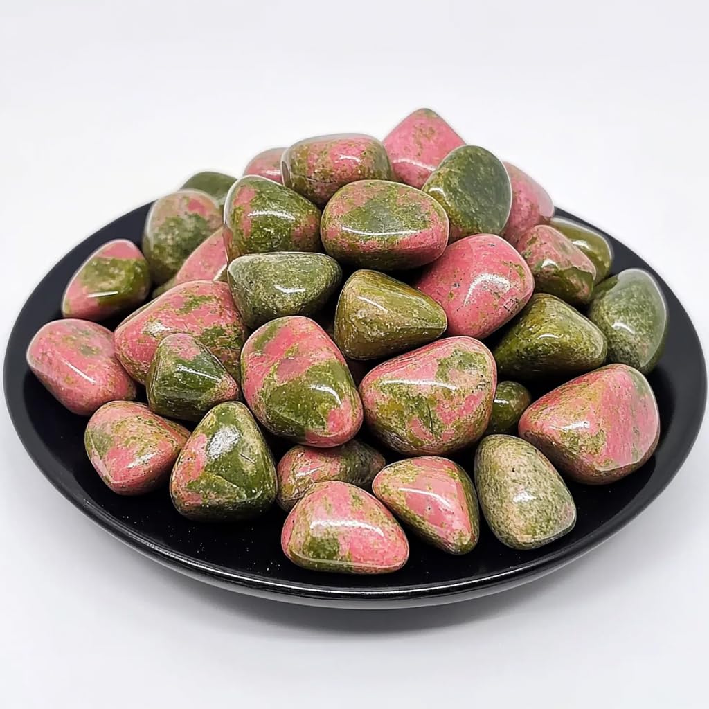 SigMntun Unakite Healing Crystal Stone Set - 24 Pieces, 0.6" Natural & Polished Stones for Healing, Meditation, Reiki, Chakra, Crafting & Decoration