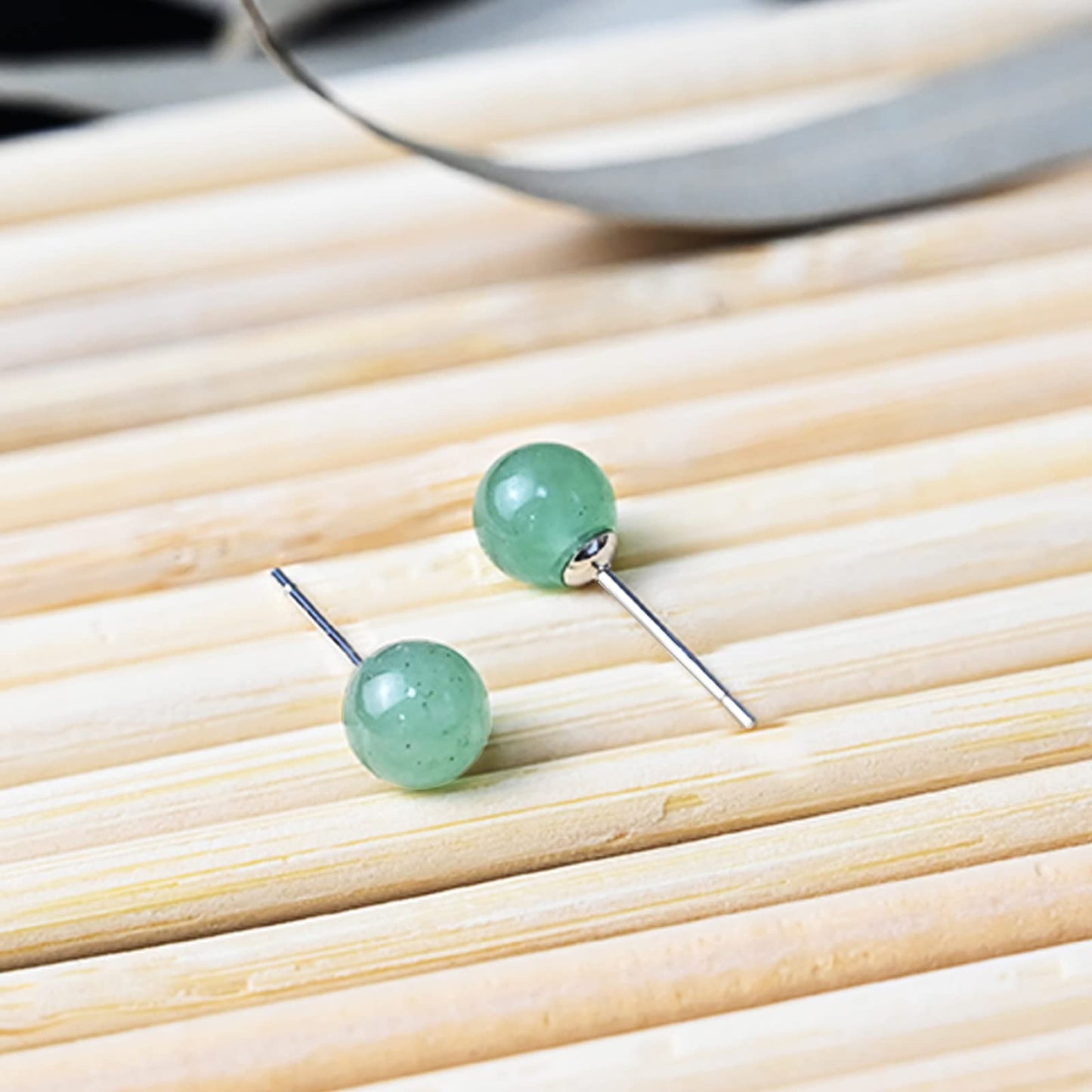 Jade Earrings Studs, 6mm Green Jade Earrings for Women, 925 Sterling Silver Stud Earrings for Sensitive Ears, Green Jewelry for Women & Men, Good Luck Handmade Earrings Gift for Birthday Anniversary