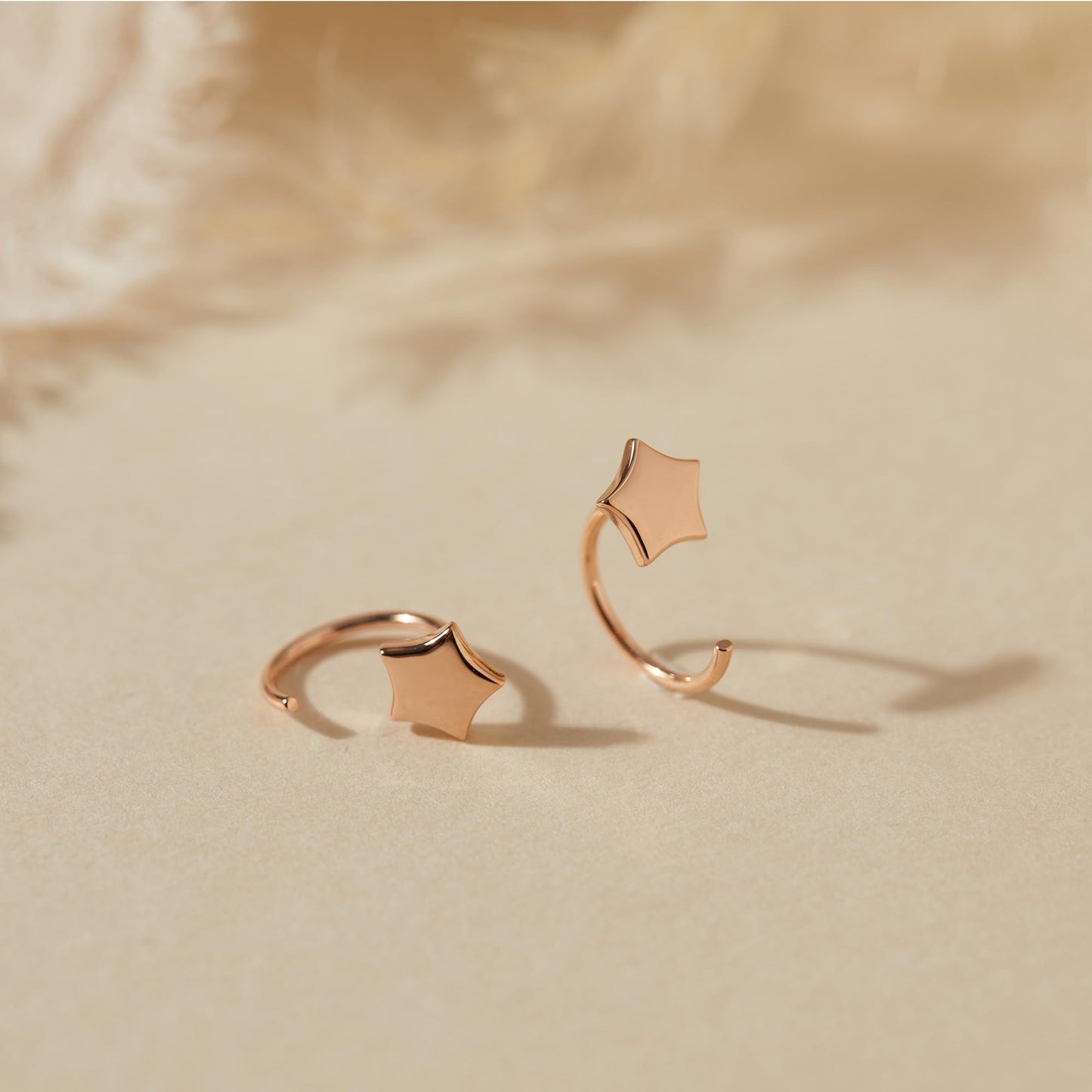Half Hoop Earrings 18K Rose Gold Plated 925 Sterling Silver Star & Ball Huggie Open Hoop Earrings Little Sleep Huggy Hoop Earrings for Women