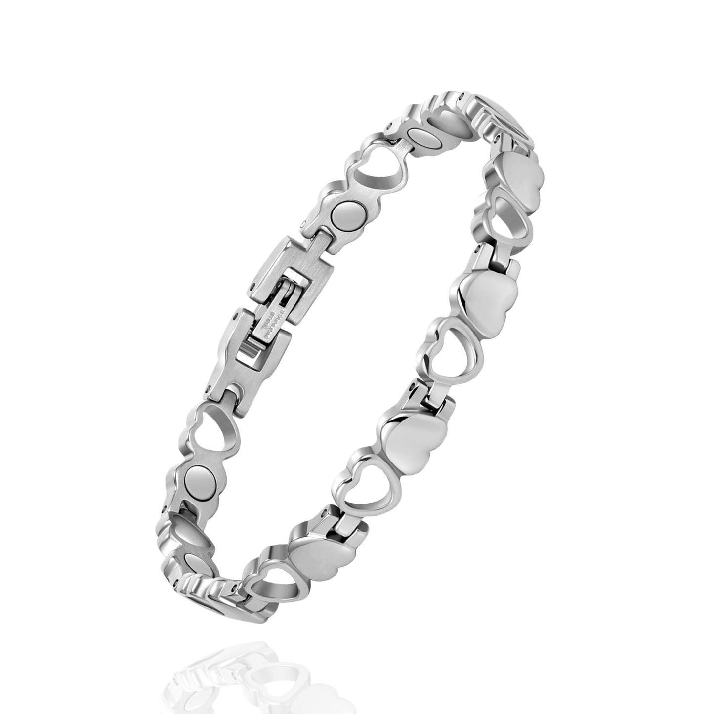 UtenoTureH Magnetic Bracelet for Women for Arthritis, Stainless Steel Heart-Shaped Bracelets with 3500 Gauss Magnet, Jewelry with Adjustable Tools (B(Silver))