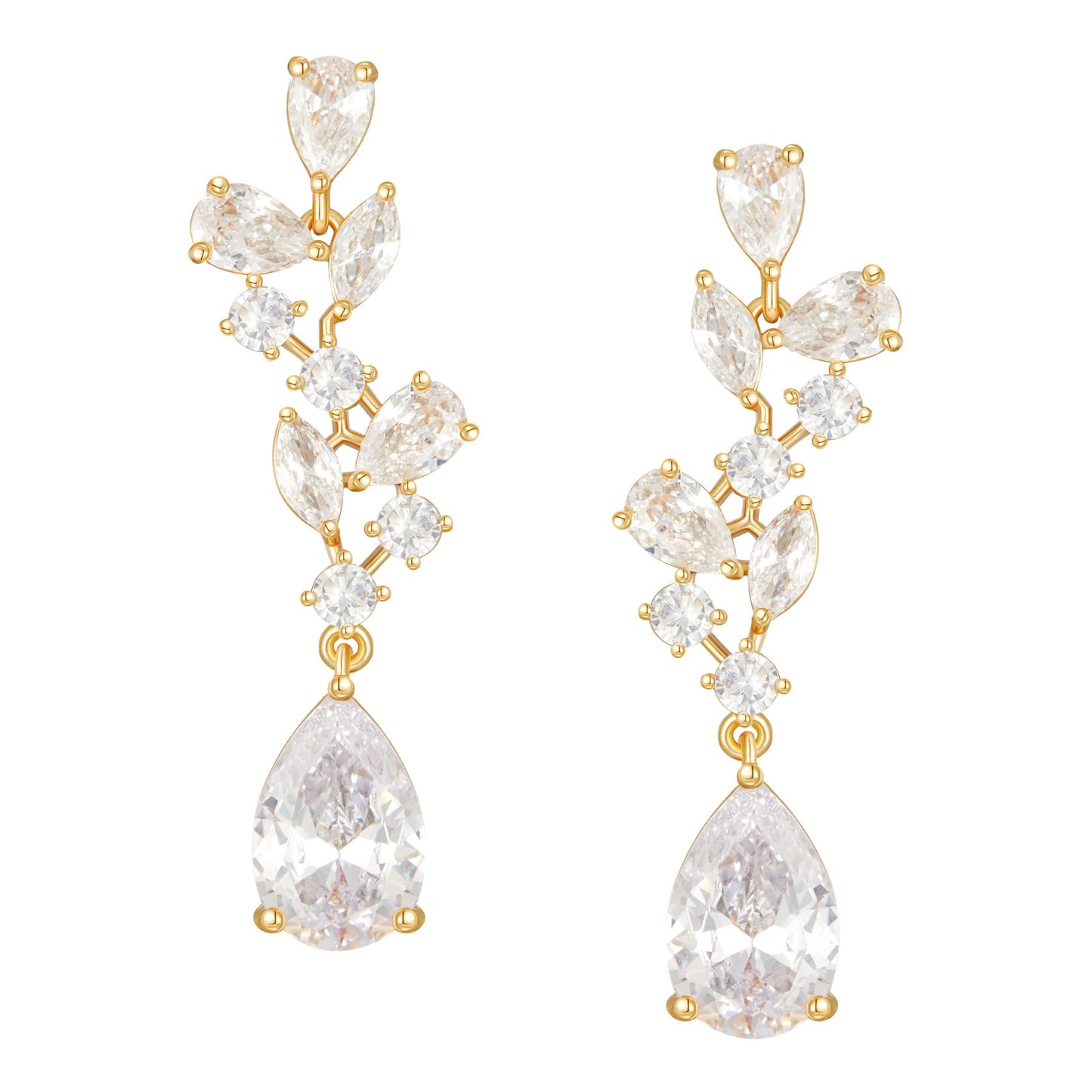 SWEEETV Bridal Wedding Earrings for Brides Bridesmaides-Marquise Teardrop Earrings for Women, Cubic Zirconia Drop and Dangle Earrings for Prom or Pageant,Jewelry (Gold)