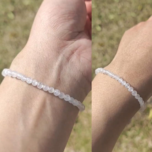 4MM Blue Moonstone Bracelet for Men Women | Fits for 6-6.5" Wrist | Natural Crown Chakra Crystal for Emotion Spiritual | Gemstones for Relationship & Love