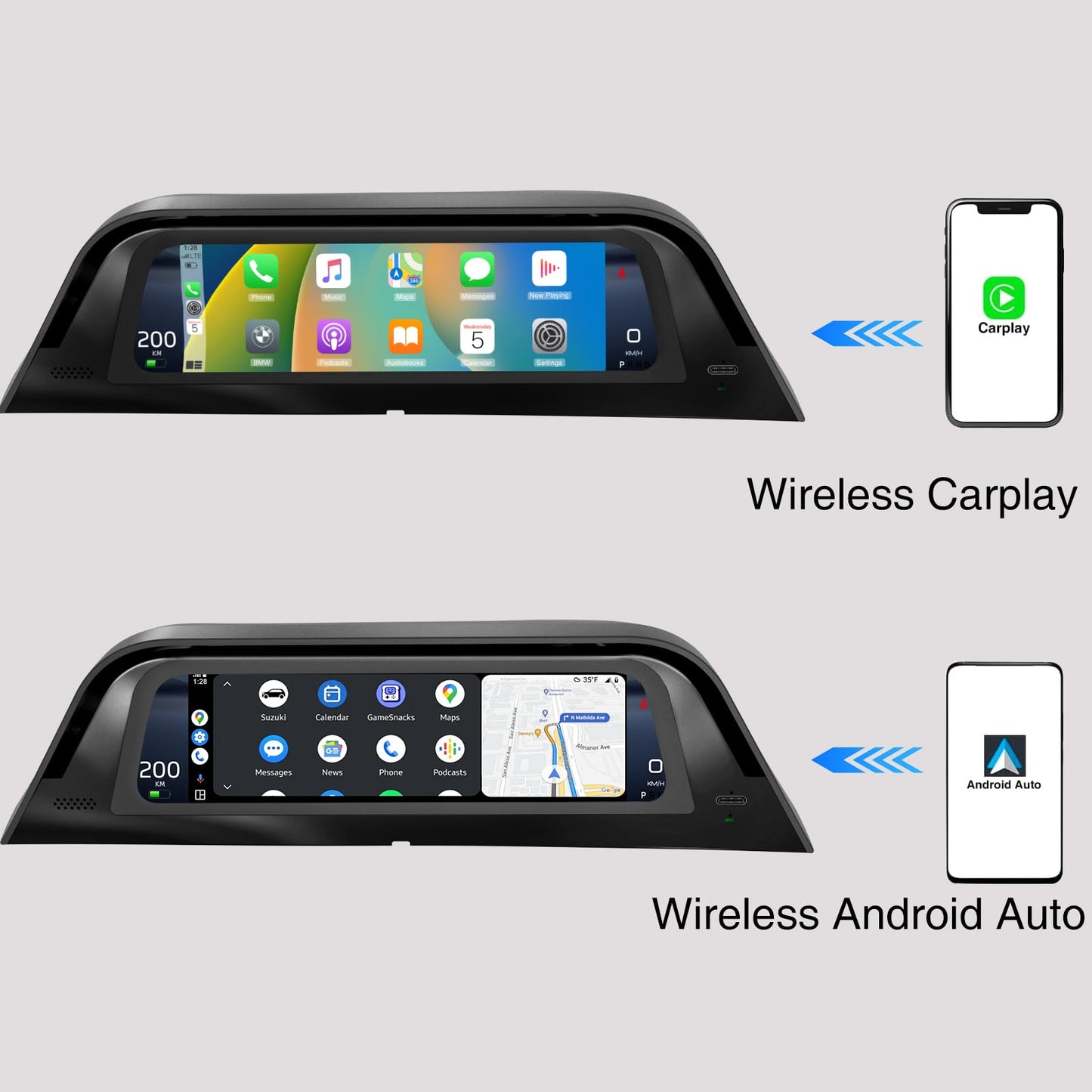 Heads Up Dispaly with Air Vent for Tesla Model Y 2019-2024 & Model 3 2017-2023 9.66" Screen - Wireless CarPlay Android Auto, Blind Spot,Anti-Glare Screen