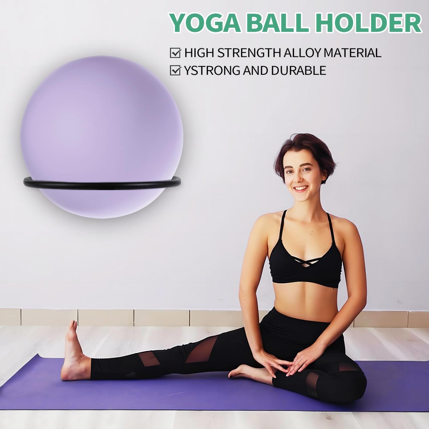 MEIPMQZ Yoga Ball Wall Mount, Exercise Ball Holder Stability Ball Holder for Yoga Balls in Home Gym or Studio(Round -1 Black)