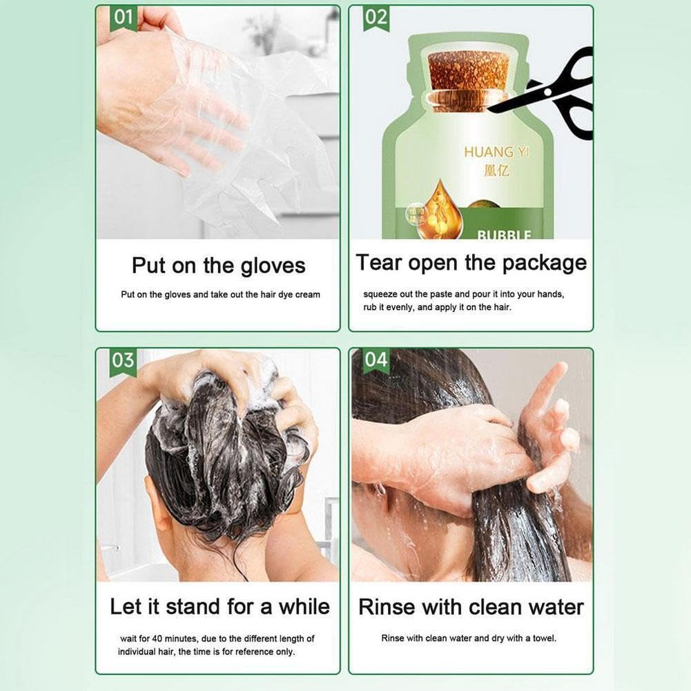 YG LianKai Natural Plant Hair Dye, New Botanical Bubble Hair Dye 20ml 10Packs/Box, Pure Plant Extract for Grey Hair Color Bubble Dye, Color Conditioner Shampoo (Natural Black)