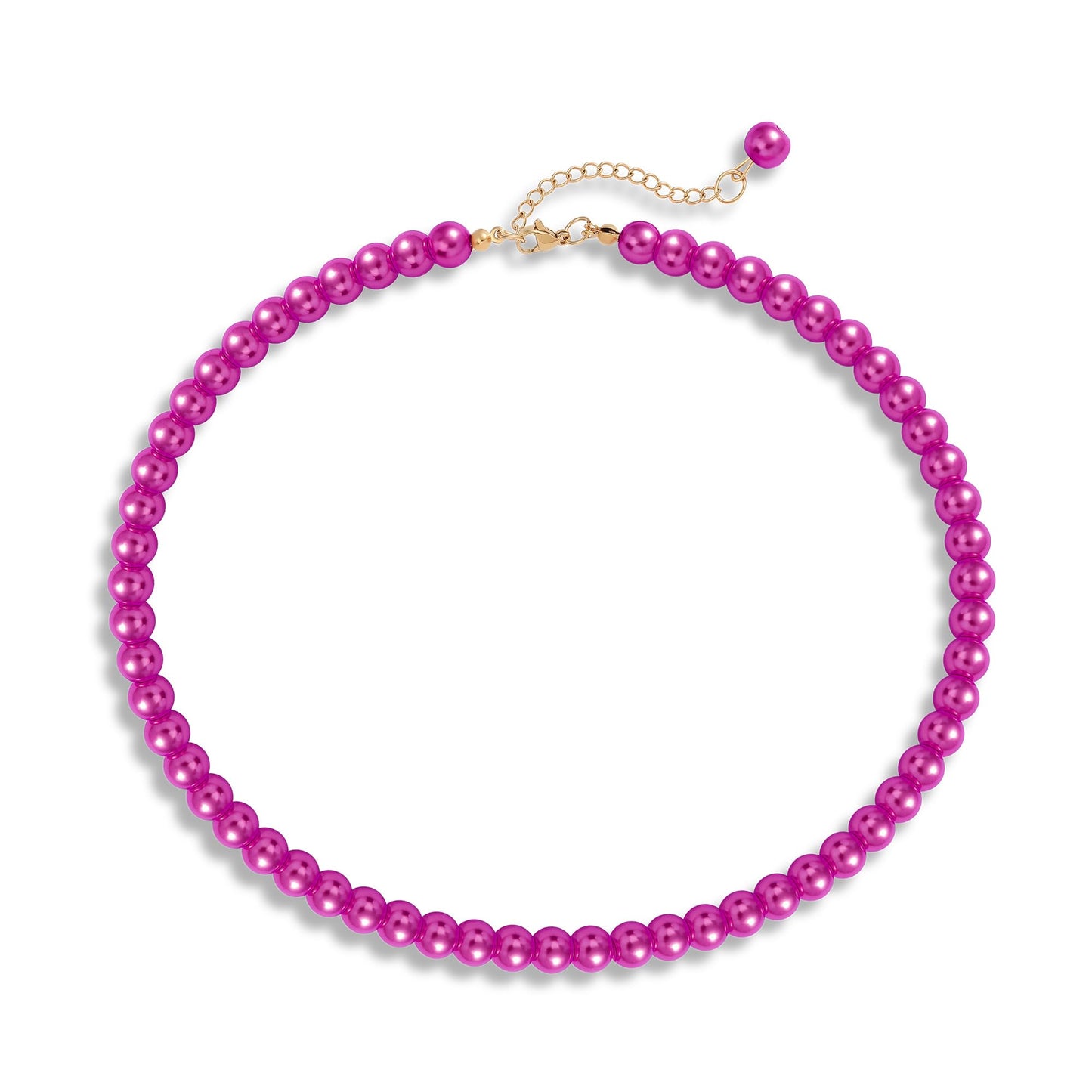 LAYWAF Imitation Pearl Fuchsia Hot Pink Necklace for Women, Fake Pearl Choker, 8MM Beaded Necklace, Simple Dainty Faux Pearl Jewelry for Mom Wedding, Costume Pearl Accessories