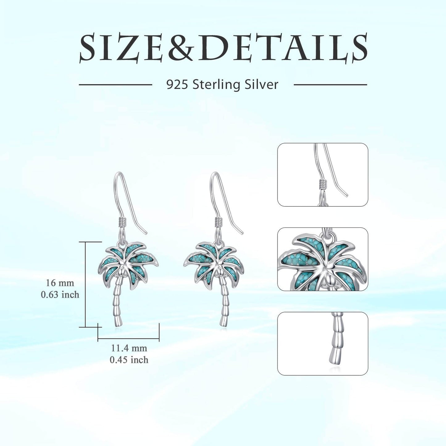 HPQQ Palm tree Earrings 925 Sterling Silver Turquoise Palm tree Dangle Earrings Ocean Beach Themed Jewelry Mother's Day Jewelry Gifts for Women