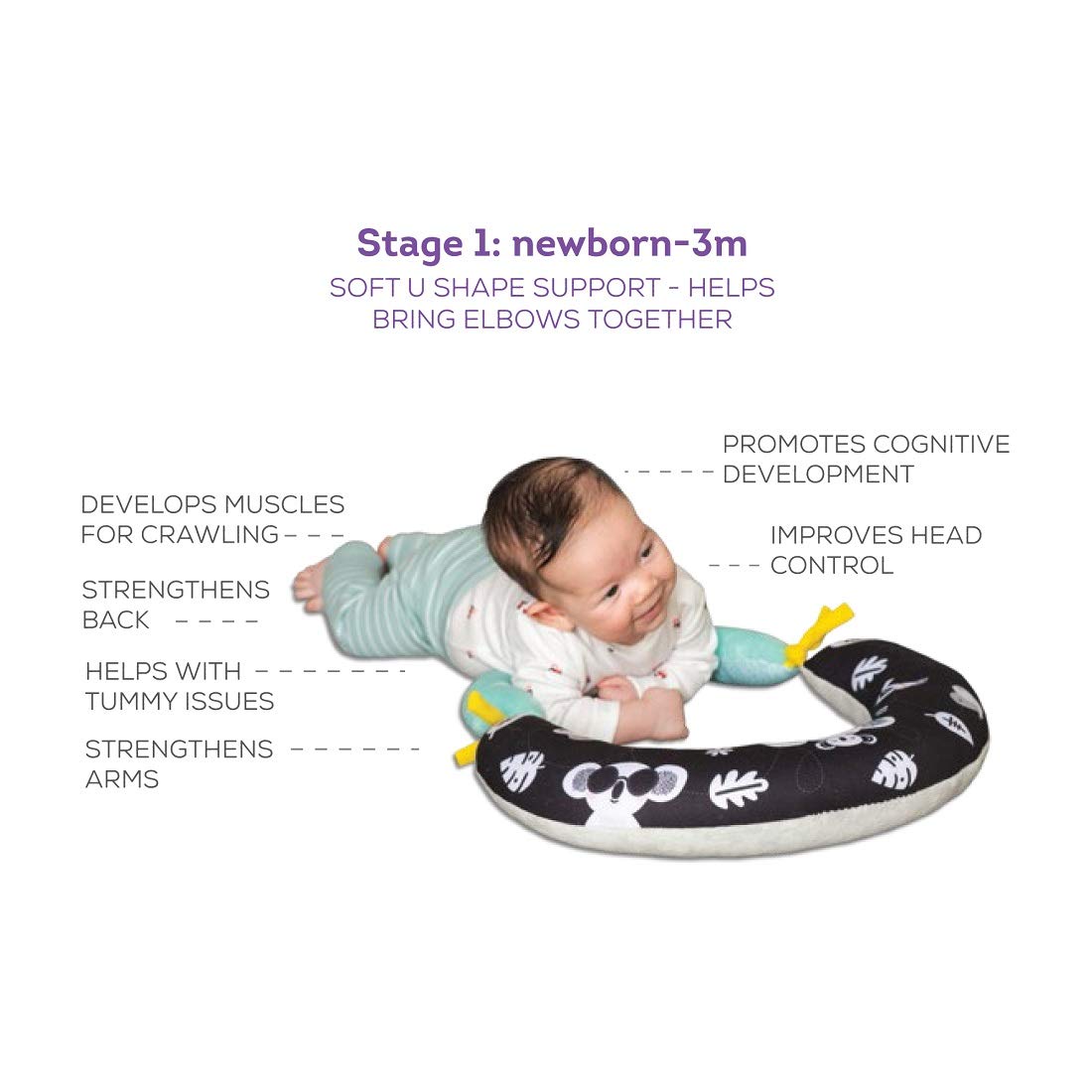 Taf Toys 2-in-1 Tummy Time Support Toy for Newborns & Infants, Soft Panda Support Toy with High-Contrast Crinkle, Baby Development Toy for Neck & Arm Support, Sensory Activity Mat 0-6M