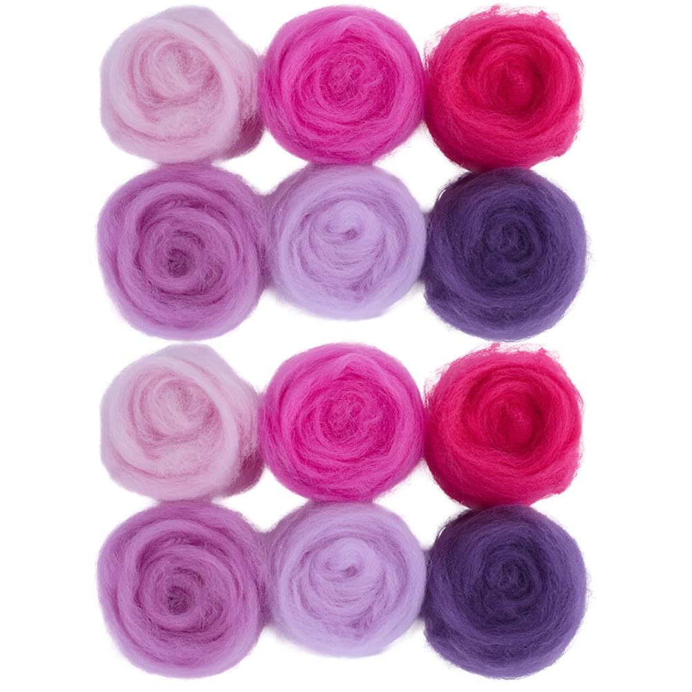 SOFPLATE 18Pcs 6 Colors Wool Roving Colors Needle Felting Yarn Bulk Pink Purple Flower Art Handcraft Spring Wet Felting Hand Spinning Wool for Beginners DIY Weaving Blending Craft Supplies Adults