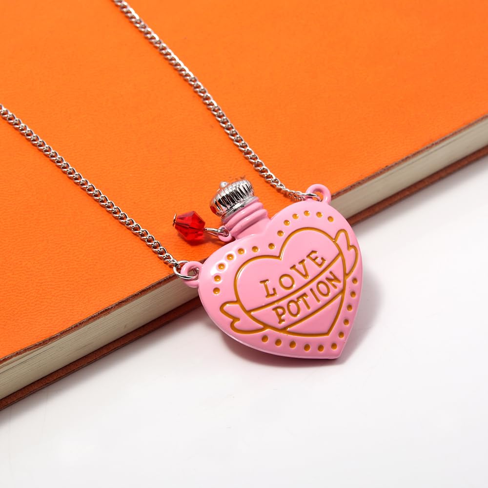 Locus Amoenus Love Potion Necklace Fashion Heart-Shaped Medicine Bottle Pendant Valentine's Day Gifts for Couples (Pink)