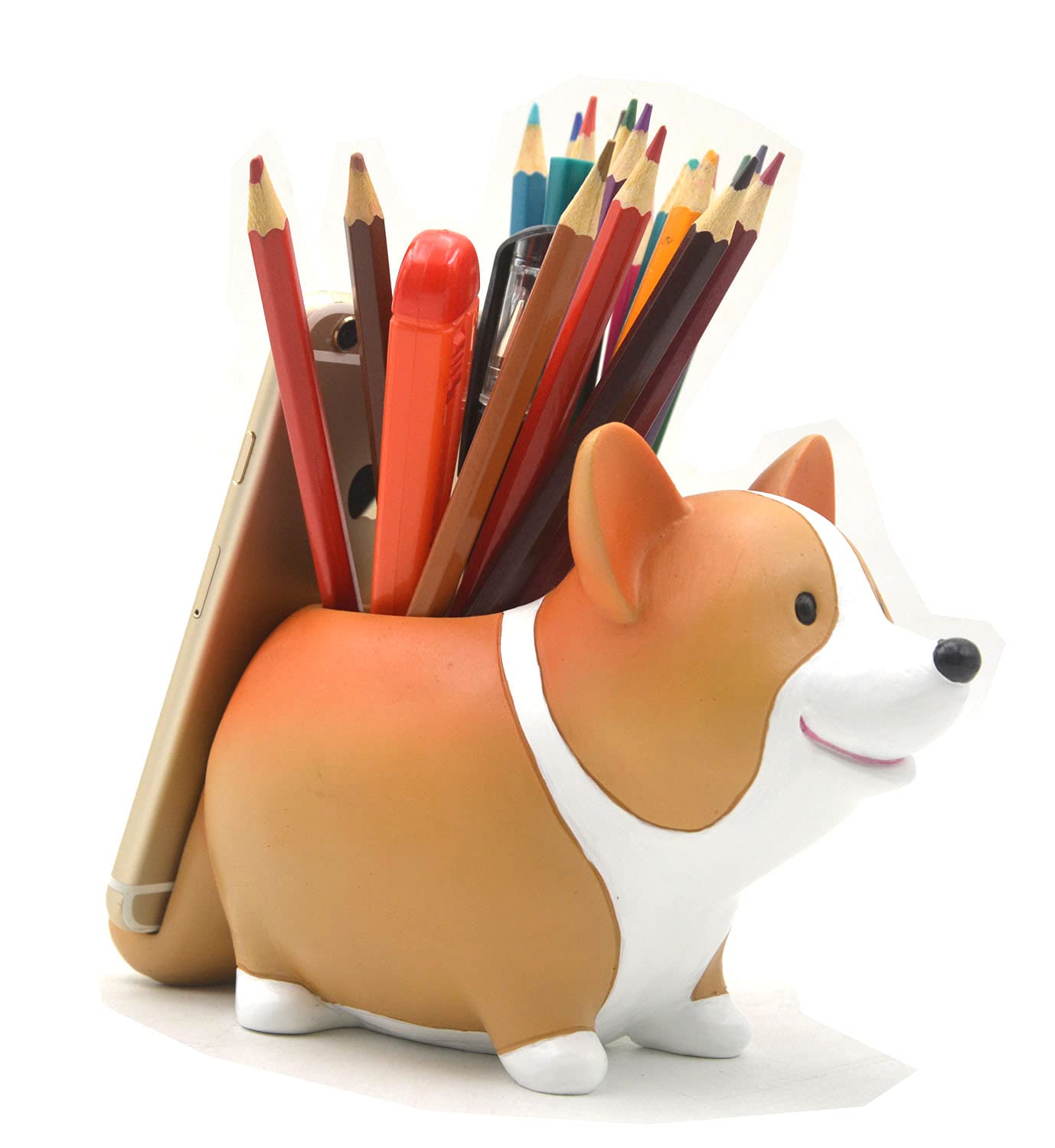 Cute Desk Accessories Corgi Pen Pencil Holder with Phone Stand Home Office School Desk Decor Corgi Gift Art Figurines Home Living Room Aesthetic Floating Shelf Coffee Table Bathroom Counter Decor