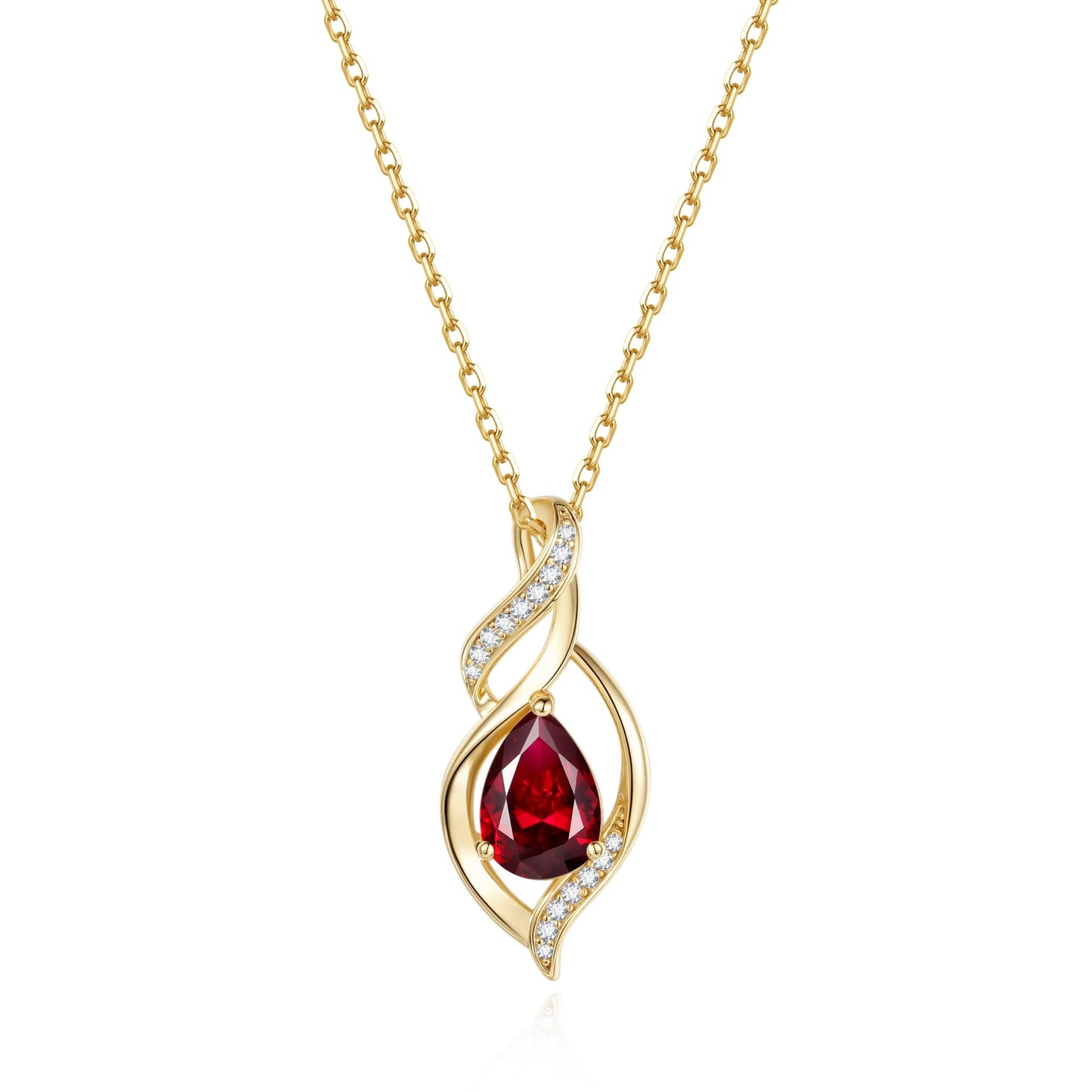 FANCIME 14K Gold Plated January Birthstone Necklace for Women Garnet Teardrop Necklace Sterling Silver Infinity Love Birthday Gifts for Women, 16"+2" Inches