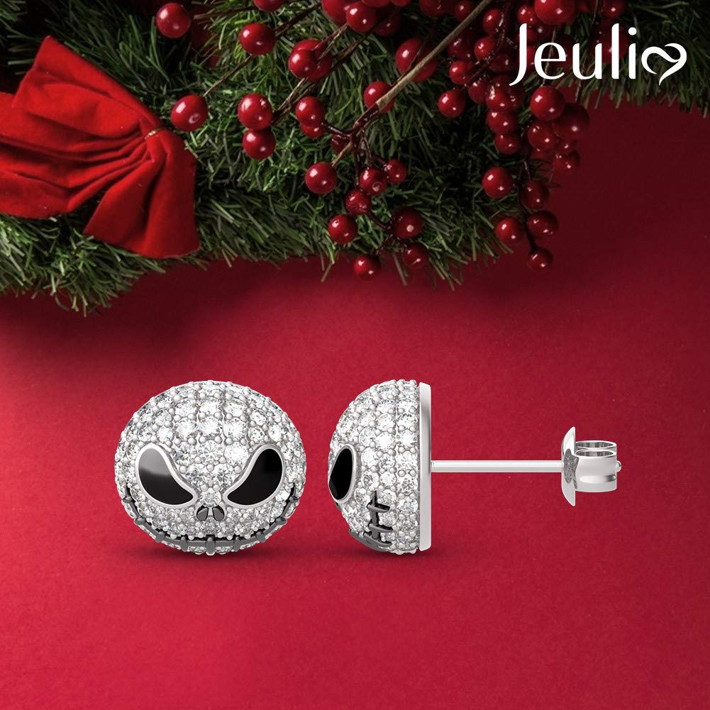 Jeulia 1.5 Carat Nightmare Earrings Jack Stud Earrings for Women Men Diamond 925 Sterling Silver Skellington Earrings Halloween Jewelry Romantic Jewelry Gift for Her Christmas Birthday Gift