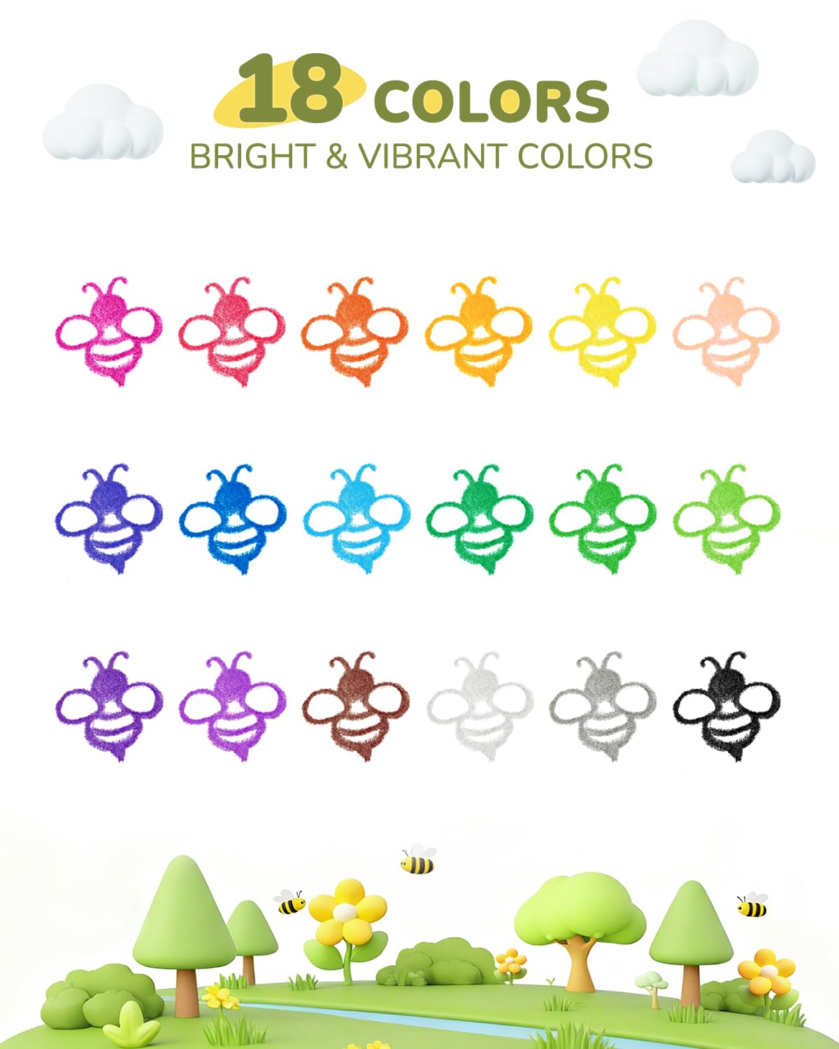 JUPITEARTH Beeswax Crayons for Toddlers 1–3, 18 Non-Toxic Silky Crayons, Jumbo and Washable Crayon, Easy to Hold, Safe for Kids, Mess-Free Coloring for Preschool Art Supplies, Ages 2–4, 4–8