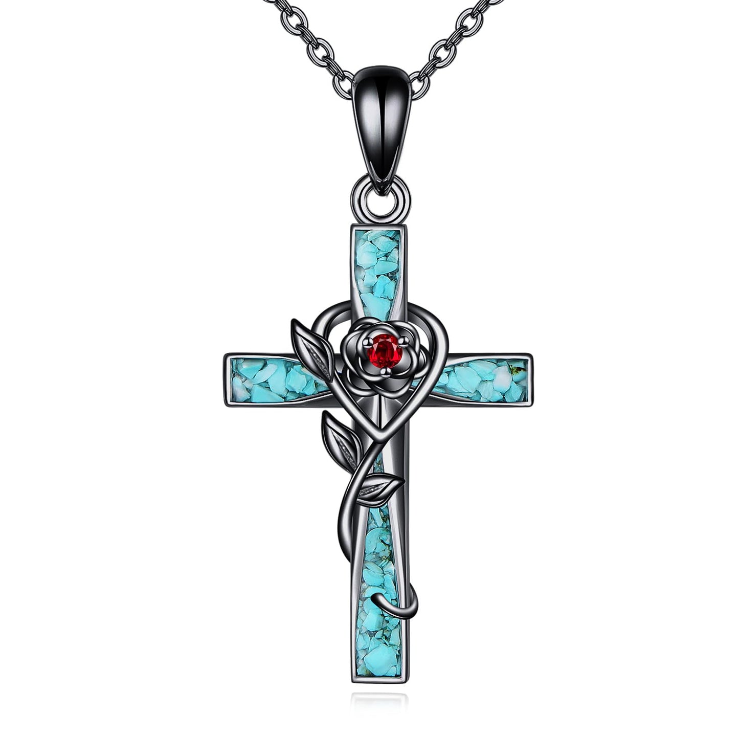 ONEFINITY Turquoise Cross Necklace 925 Sterling Silver Black Cross Pendant Necklace Jewelry Gifts For Women